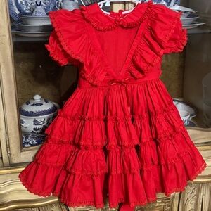 Vintage Kids Avenue red frilly pageant dress girls 6x 26” sth